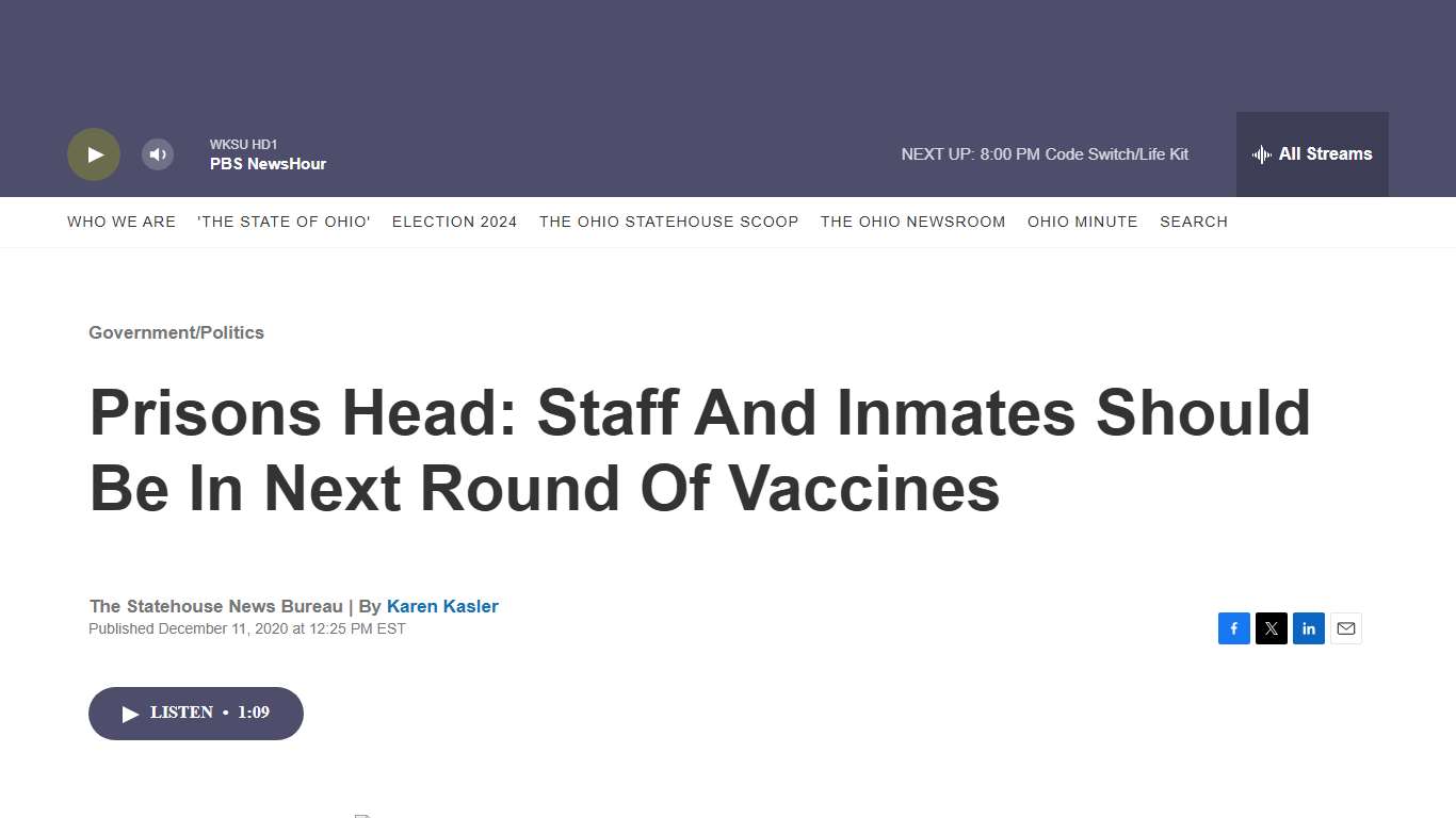 Prisons Head: Staff And Inmates Should Be In Next Round Of Vaccines | The Statehouse News Bureau